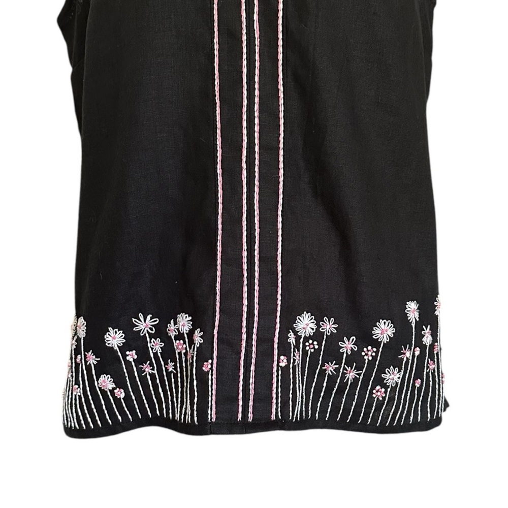 J Crew Women's Black Sleeveless Light Top Floral Embroidery Cottagecore Size S - Picture 4 of 6